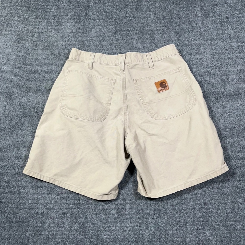VTG Carhartt B145 Canvas Work Shorts Mens 32 Relaxed Utility Tan Leather Path